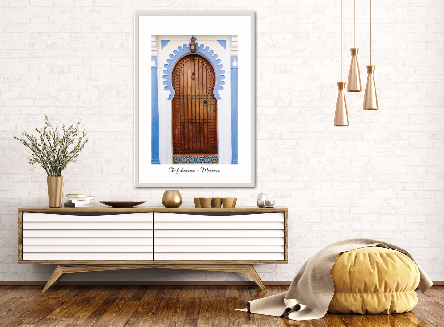 Morocco Chefchaouen Door 28 with city and country text, Travel Print, Art Print, Travel Poster, Home Décor
