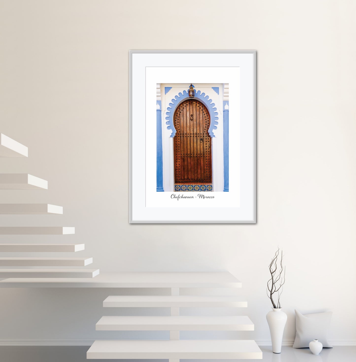 Morocco Chefchaouen Door 28 with city and country text, Travel Print, Art Print, Travel Poster, Home Décor