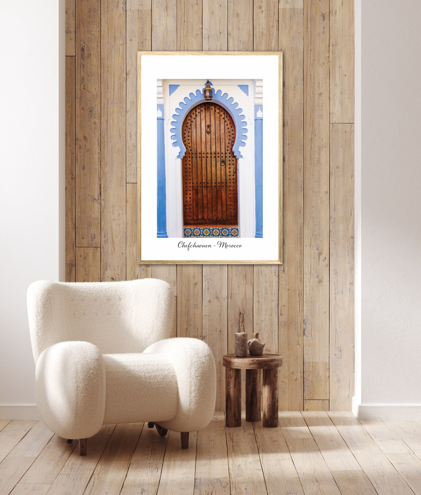 Morocco Chefchaouen Door 28 with city and country text, Travel Print, Art Print, Travel Poster, Home Décor