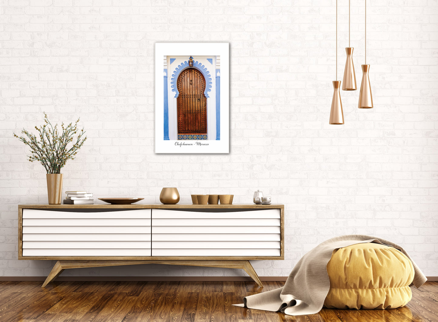 Morocco Chefchaouen Door 28 with city and country text, Travel Print, Art Print, Travel Poster, Home Décor
