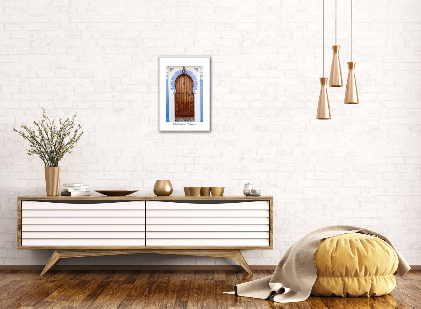Morocco Chefchaouen Door 28 with city and country text, Travel Print, Art Print, Travel Poster, Home Décor