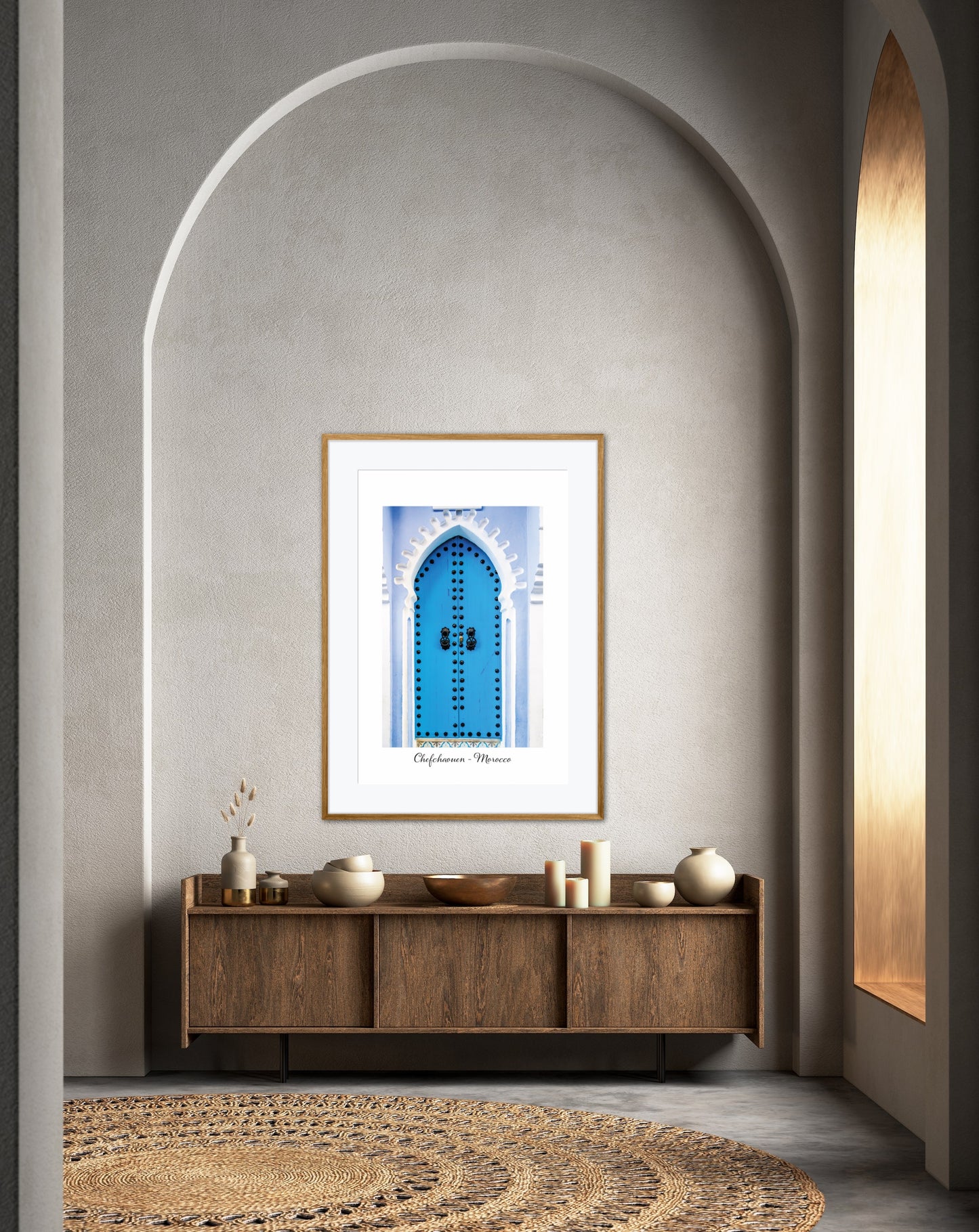 Morocco Chefchaouen Door 4 with city and country text, Travel Print, Art Print, Travel Poster, Home Décor