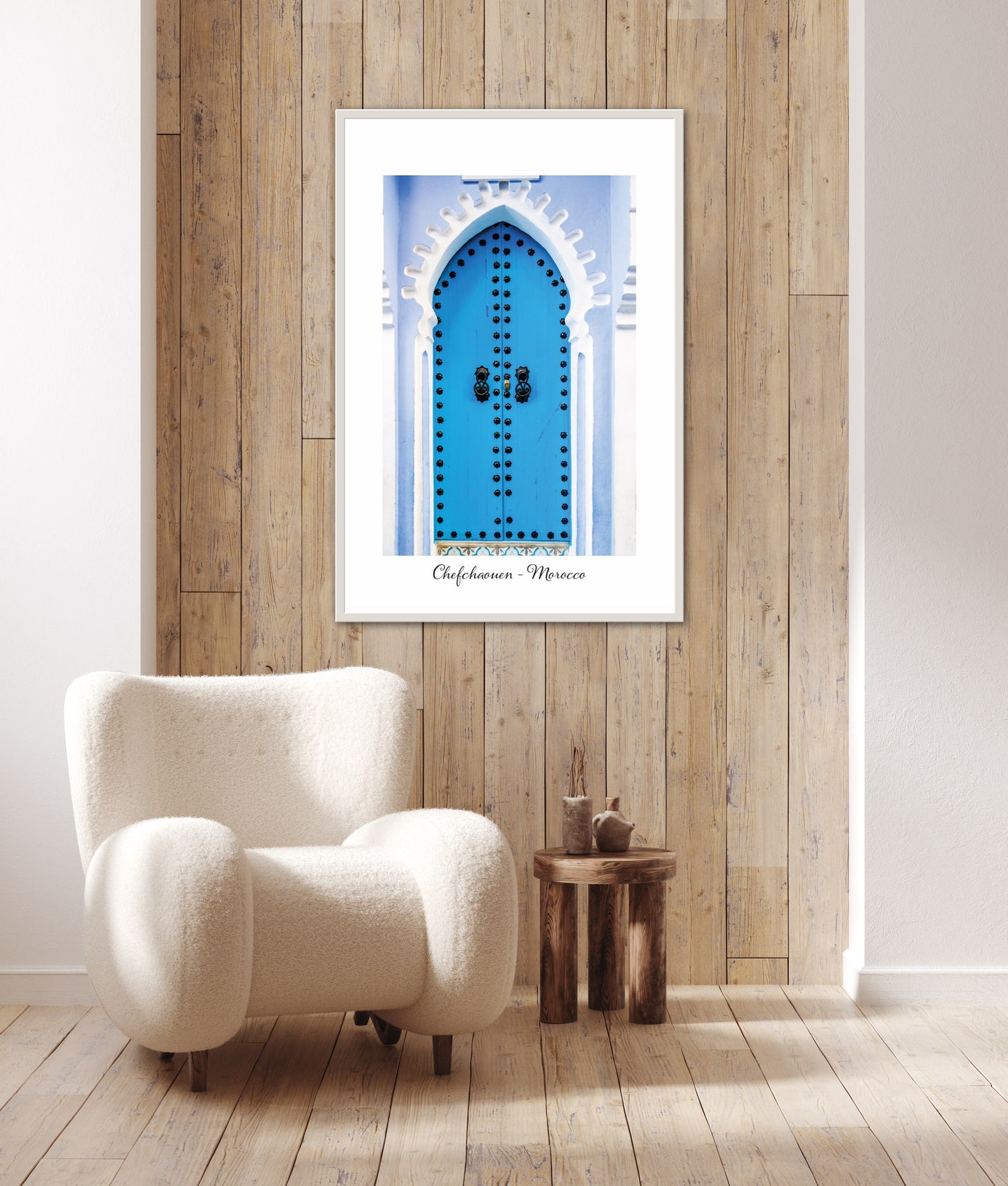 Morocco Chefchaouen Door 4 with city and country text, Travel Print, Art Print, Travel Poster, Home Décor